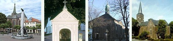 Bildcollage verschiedener Kirchen und Heiligenhäuschen in  Geldern