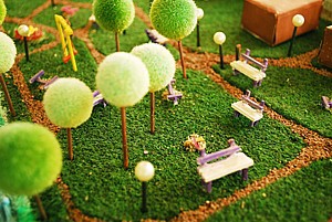 Modell mit Grundstücken und Parkanlage