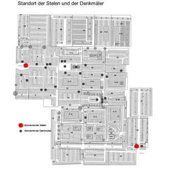 Lageplan Gelderner Friedhof mit Standorten der Stelen