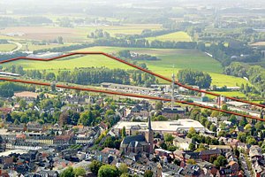 Luftbild mit Markierung des Projektbereiches