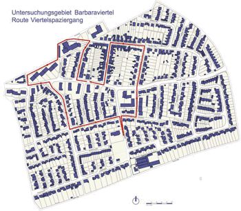 Untersuchungsgebiet Barbaraviertel Route Spaziergang